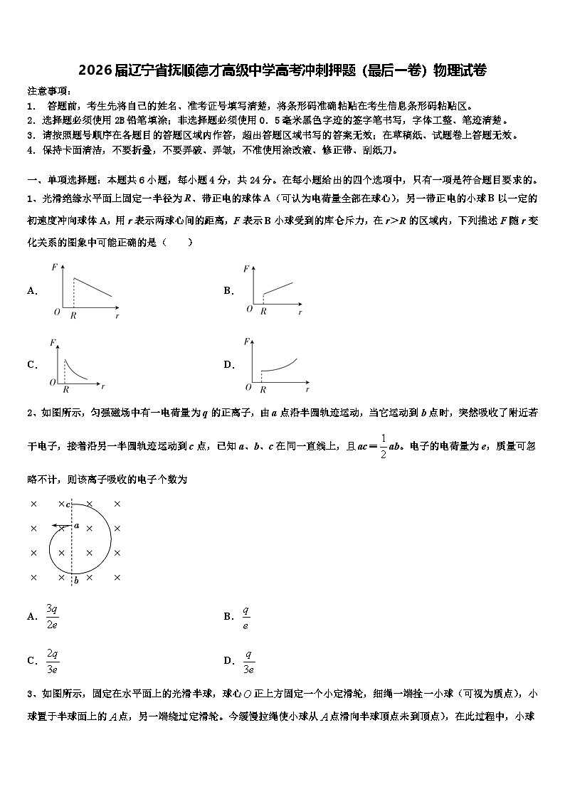 2026届辽宁省抚顺德才高级中学高考冲刺押题（最后一卷）物理试卷含解析第1页