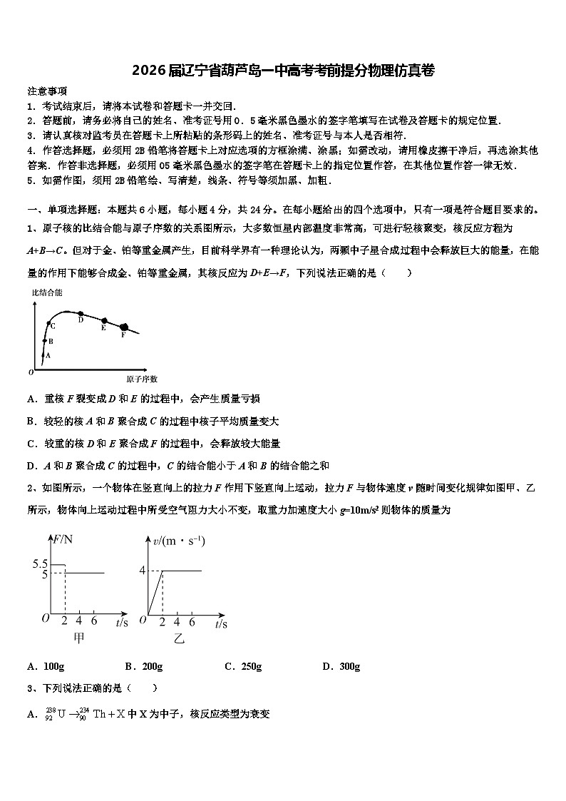 2026届辽宁省葫芦岛一中高考考前提分物理仿真卷含解析第1页