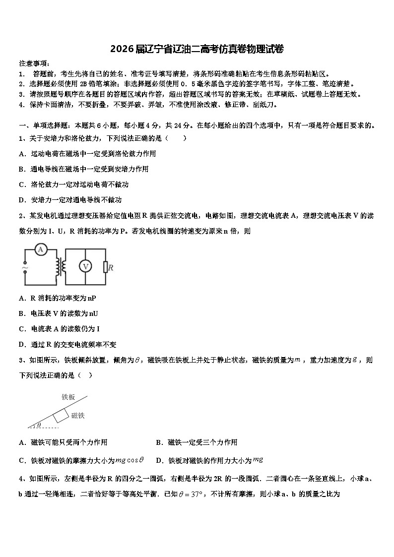 2026届辽宁省辽油二高考仿真卷物理试卷含解析第1页