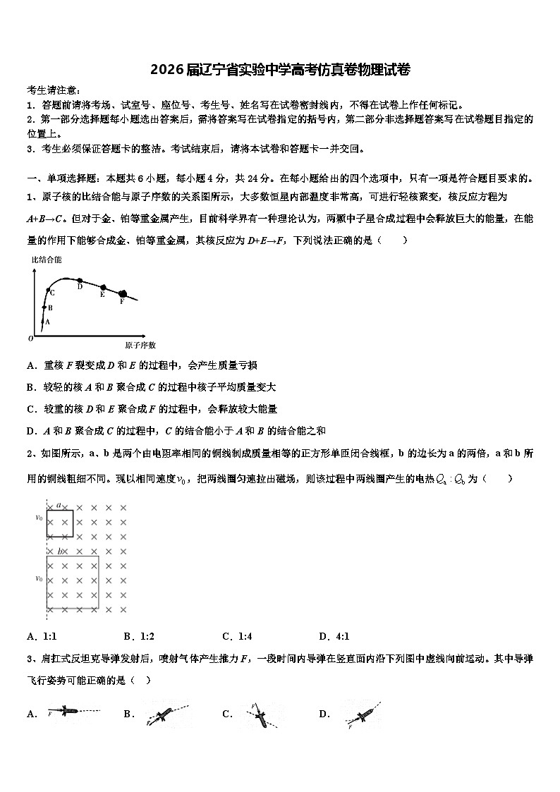 2026届辽宁省实验中学高考仿真卷物理试卷含解析第1页