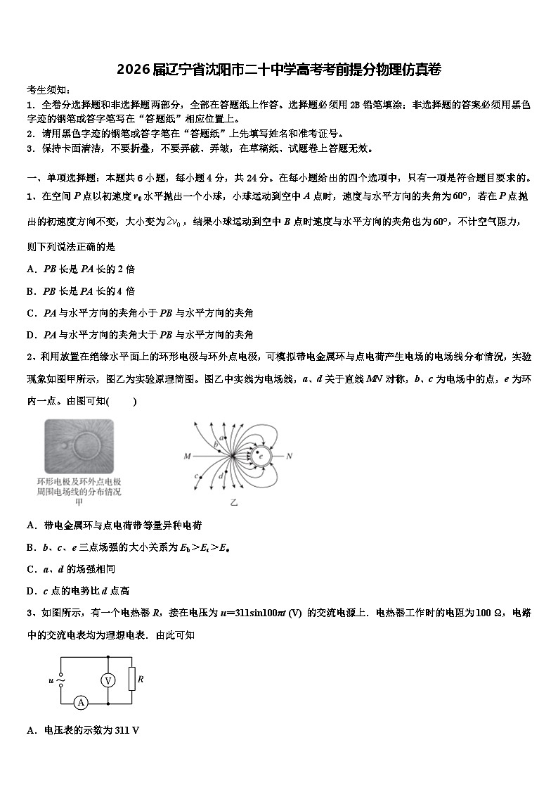 2026届辽宁省沈阳市二十中学高考考前提分物理仿真卷含解析第1页