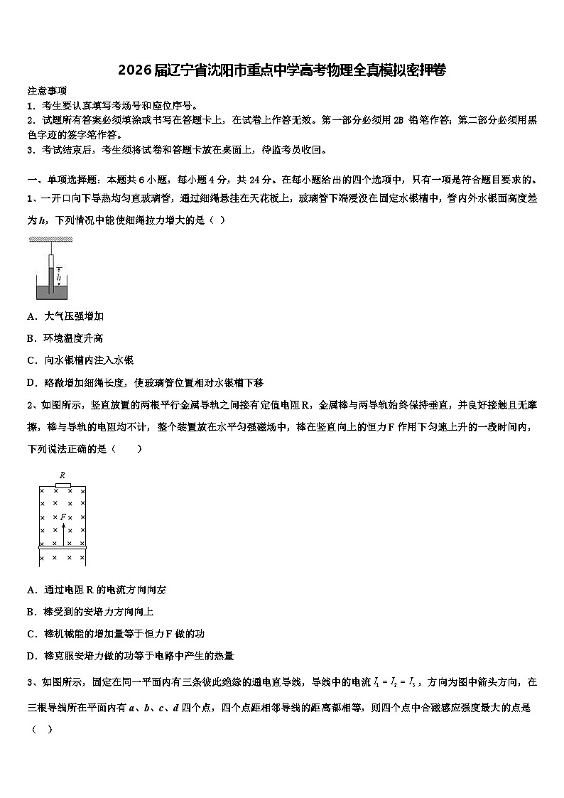 2026届辽宁省沈阳市重点中学高考物理全真模拟密押卷含解析第1页