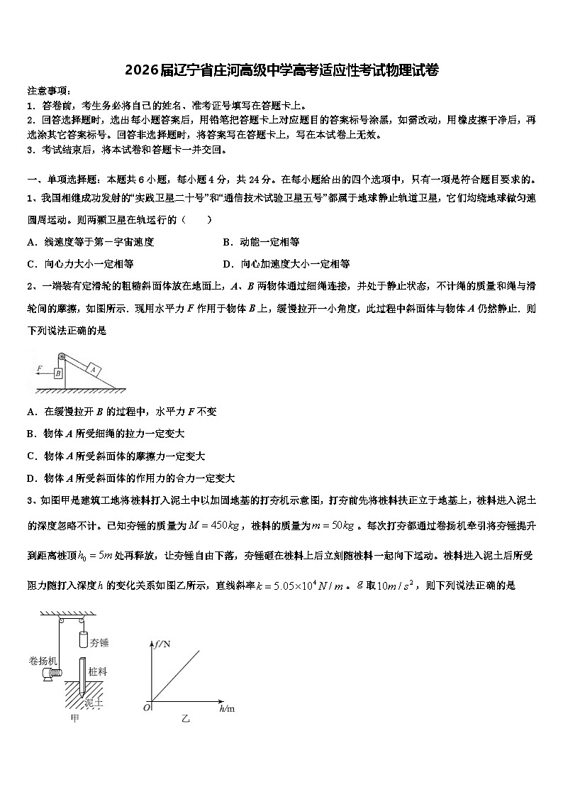 2026届辽宁省庄河高级中学高考适应性考试物理试卷含解析第1页