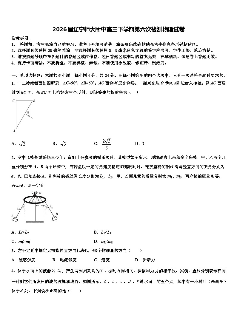 2026届辽宁师大附中高三下学期第六次检测物理试卷含解析第1页