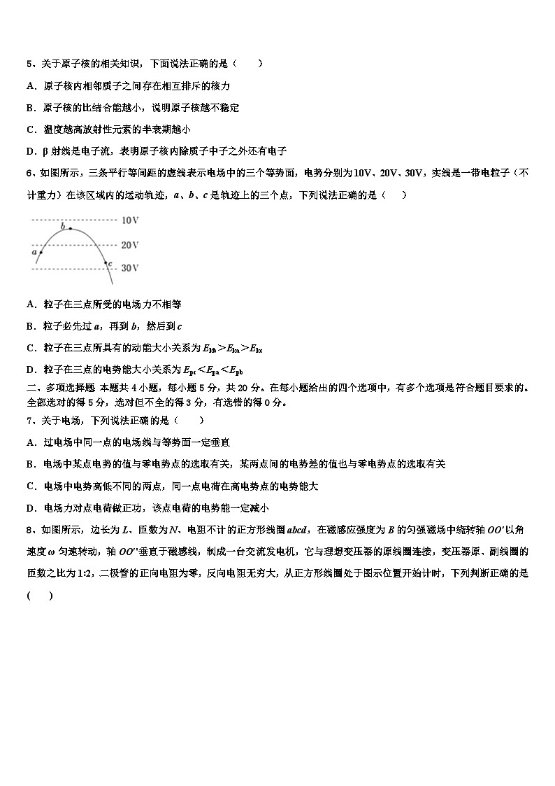 2026届柳州铁路第一中学高考仿真模拟物理试卷含解析第2页