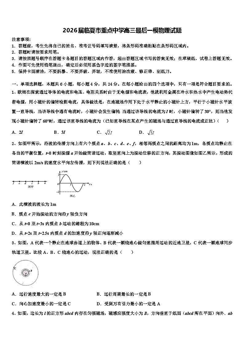 2026届临夏市重点中学高三最后一模物理试题含解析第1页