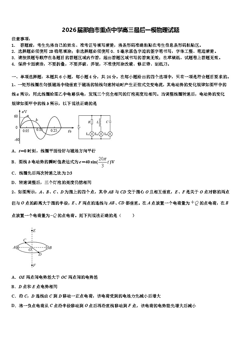 2026届那曲市重点中学高三最后一模物理试题含解析第1页