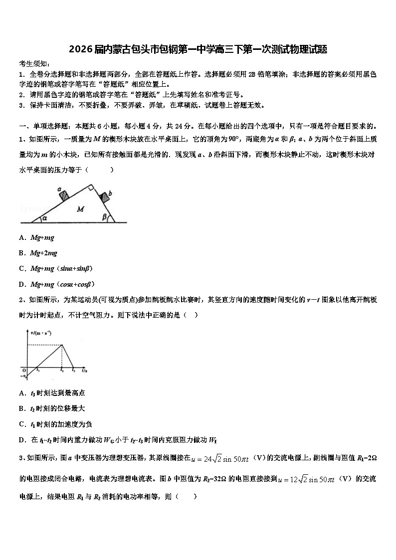 2026届内蒙古包头市包钢第一中学高三下第一次测试物理试题含解析第1页