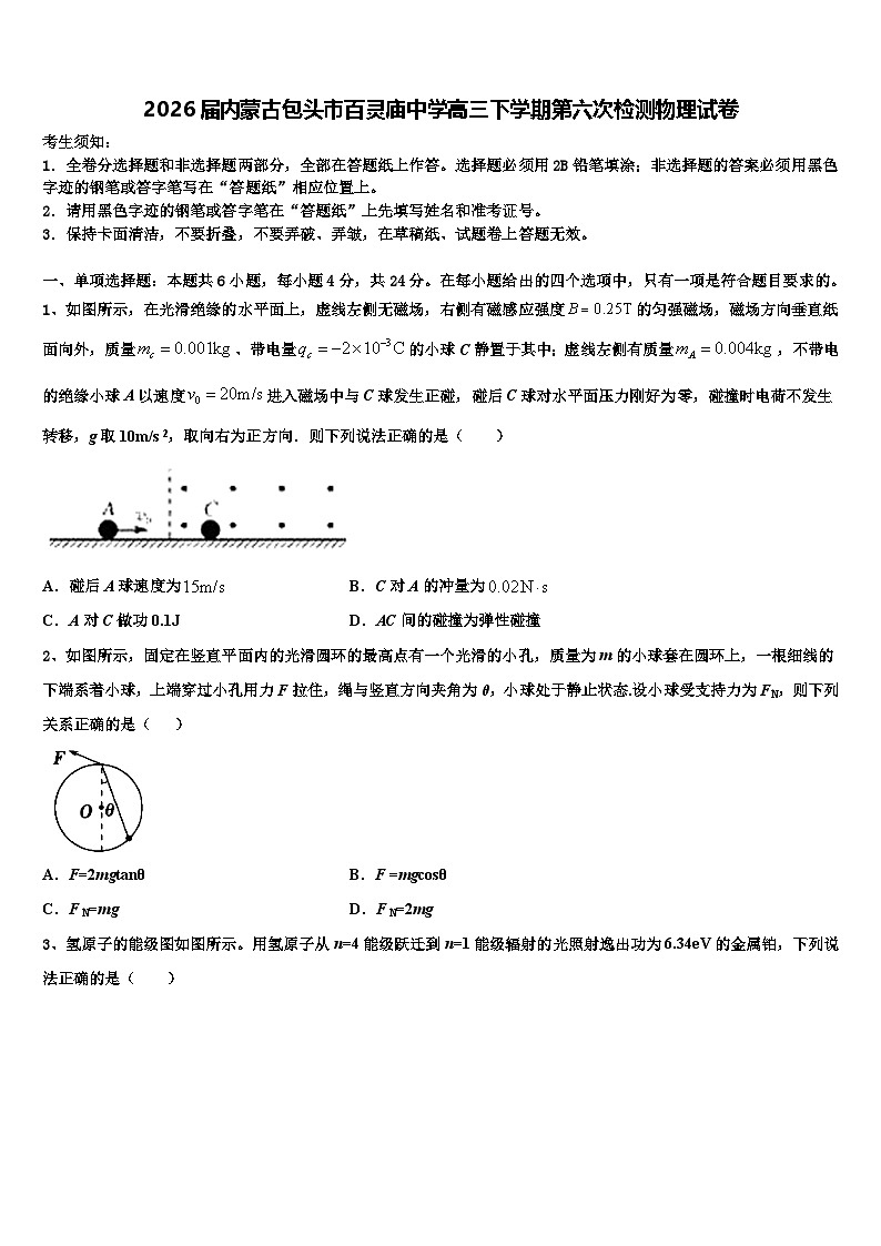 2026届内蒙古包头市百灵庙中学高三下学期第六次检测物理试卷含解析第1页