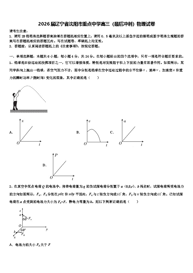 2026届辽宁省沈阳市重点中学高三（最后冲刺）物理试卷含解析第1页