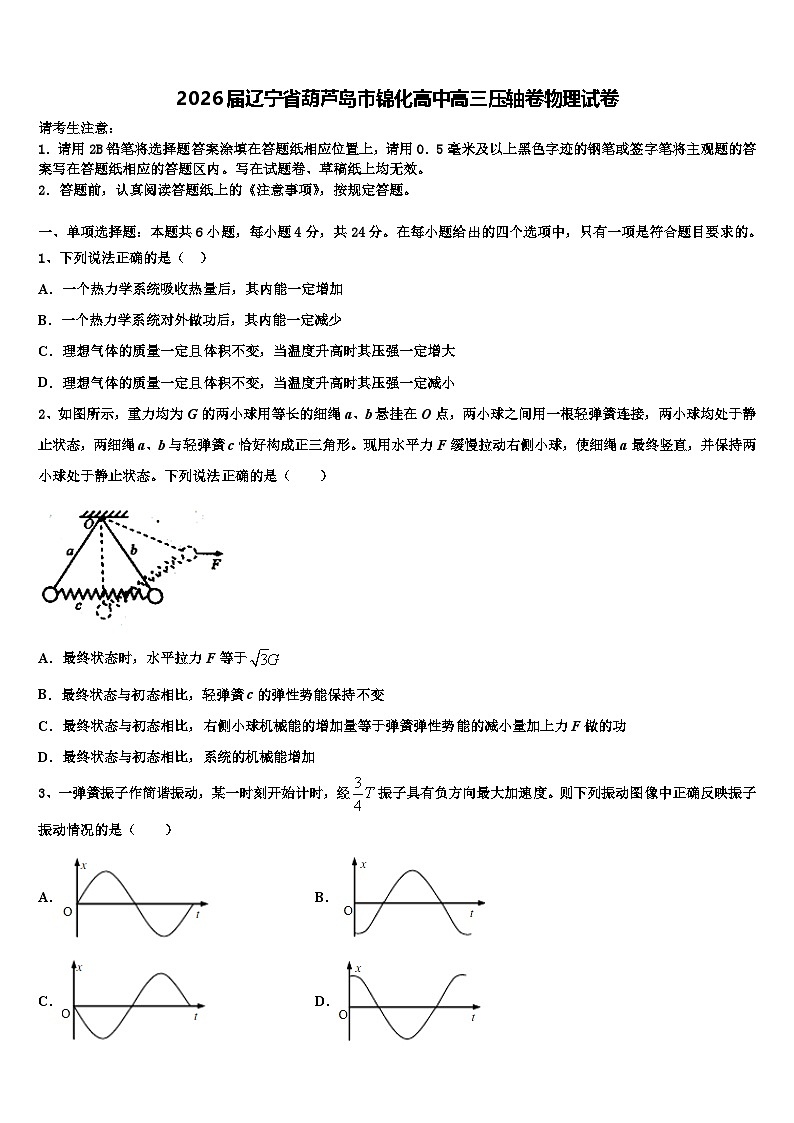 2026届辽宁省葫芦岛市锦化高中高三压轴卷物理试卷含解析第1页