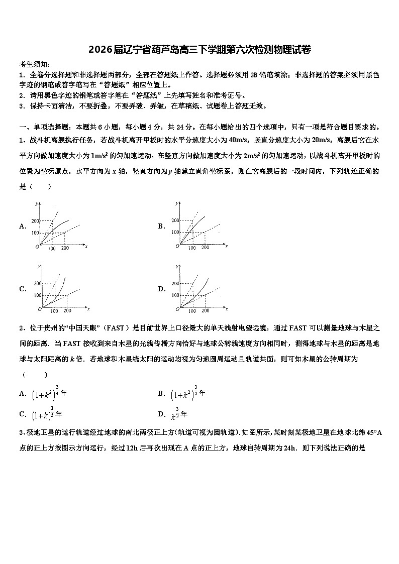 2026届辽宁省葫芦岛高三下学期第六次检测物理试卷含解析第1页