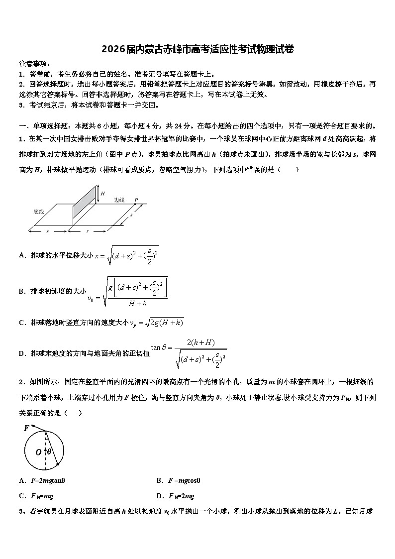 2026届内蒙古赤峰市高考适应性考试物理试卷含解析第1页