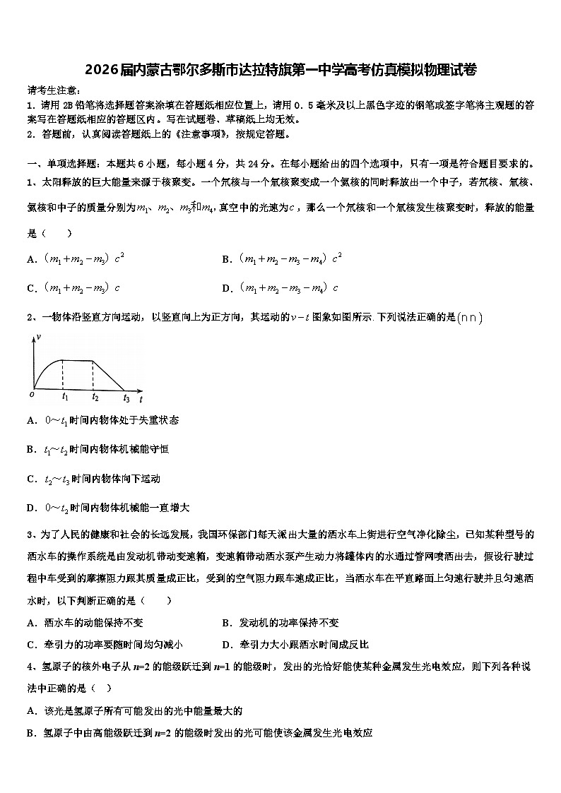 2026届内蒙古鄂尔多斯市达拉特旗第一中学高考仿真模拟物理试卷含解析第1页