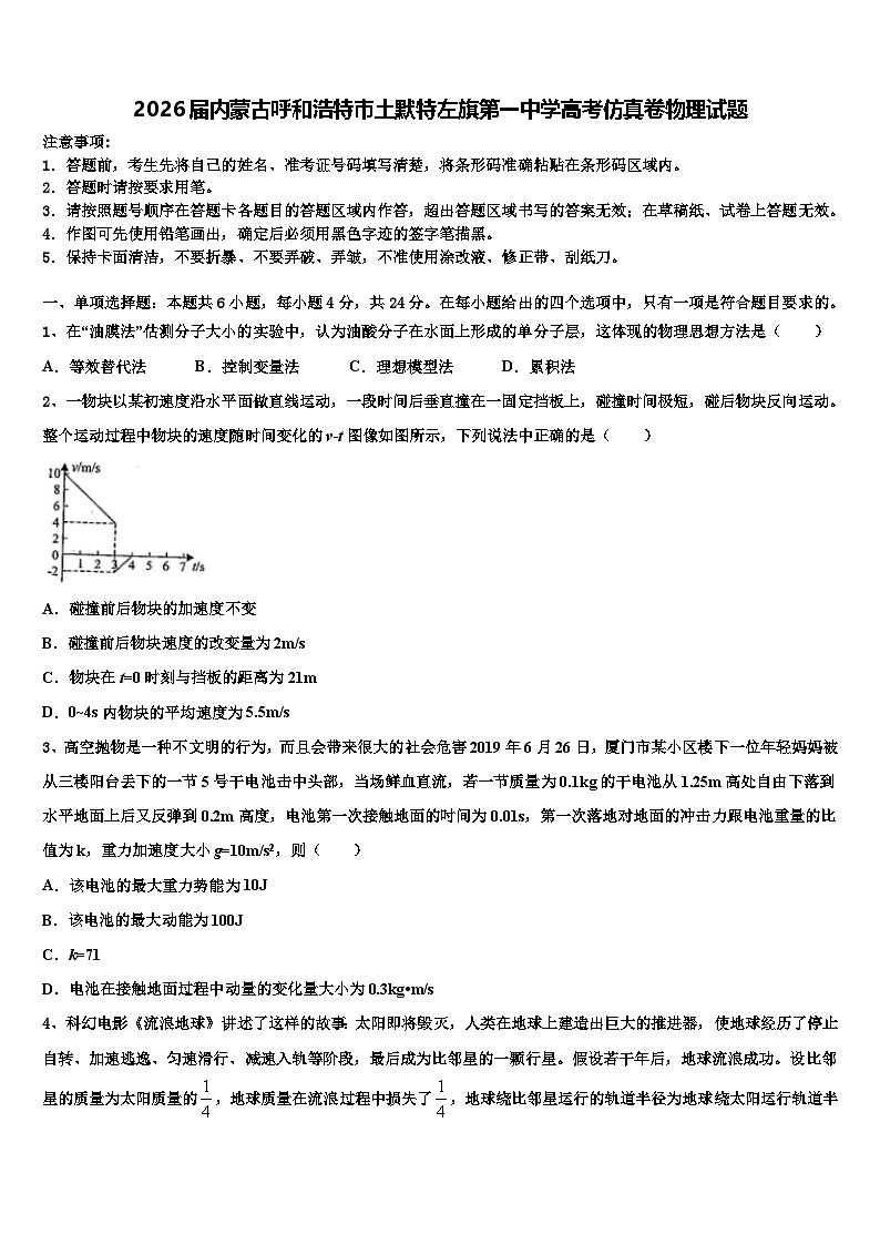 2026届内蒙古呼和浩特市土默特左旗第一中学高考仿真卷物理试题含解析第1页