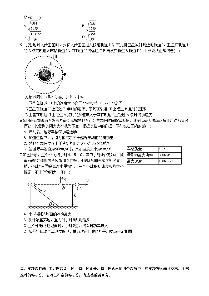 广东广雅中学高一下学期期中考试物理试卷-A4第2页