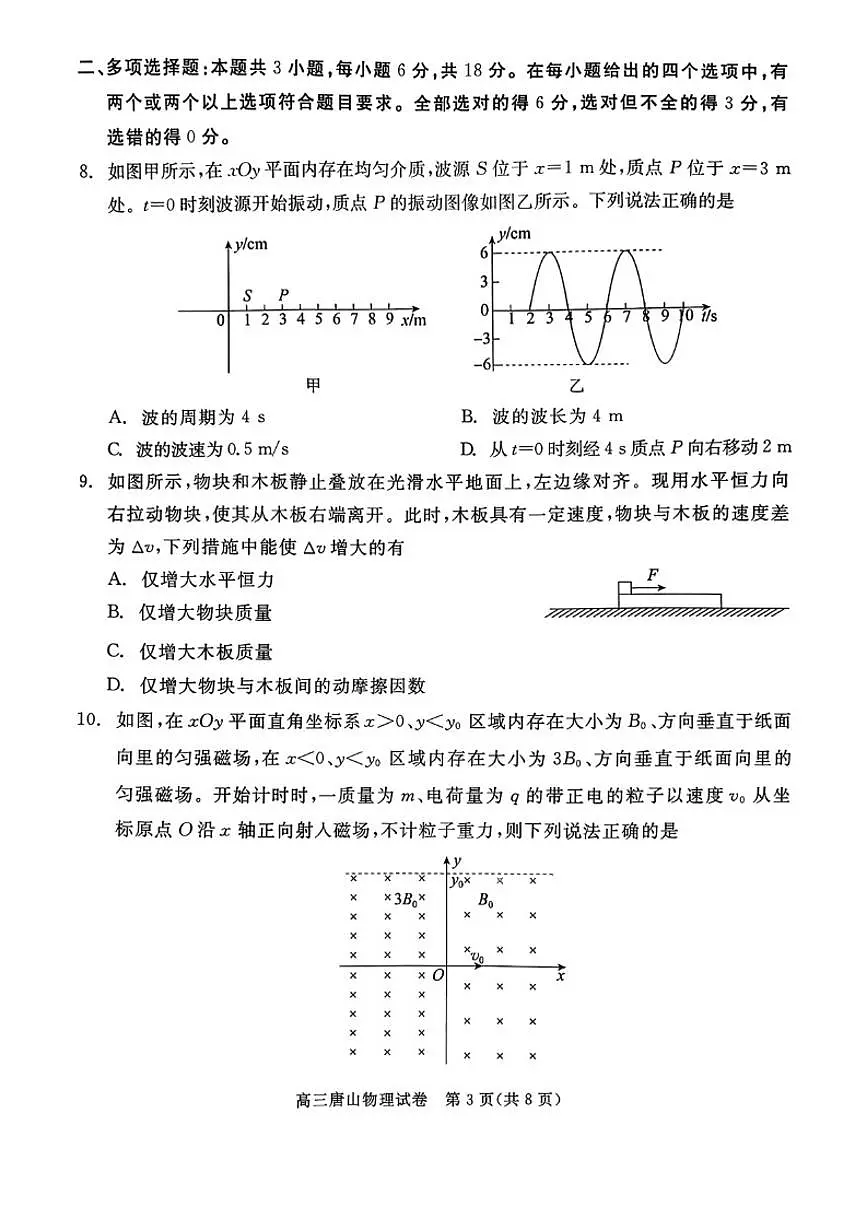 2026届河北唐山市高三下学期第一次模拟演练物理(扫描版，含答案)试题第3页