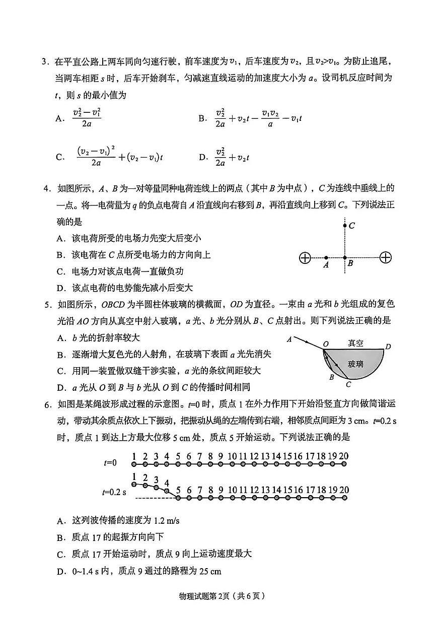 2026届甘肃省兰州市下学期高三一模 物理试题及答案第2页