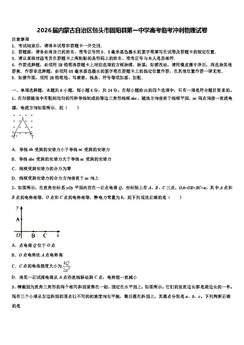 2026届内蒙古自治区包头市固阳县第一中学高考临考冲刺物理试卷含解析第1页