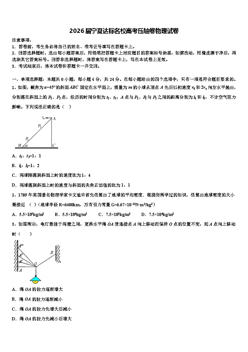 2026届宁夏达标名校高考压轴卷物理试卷含解析第1页