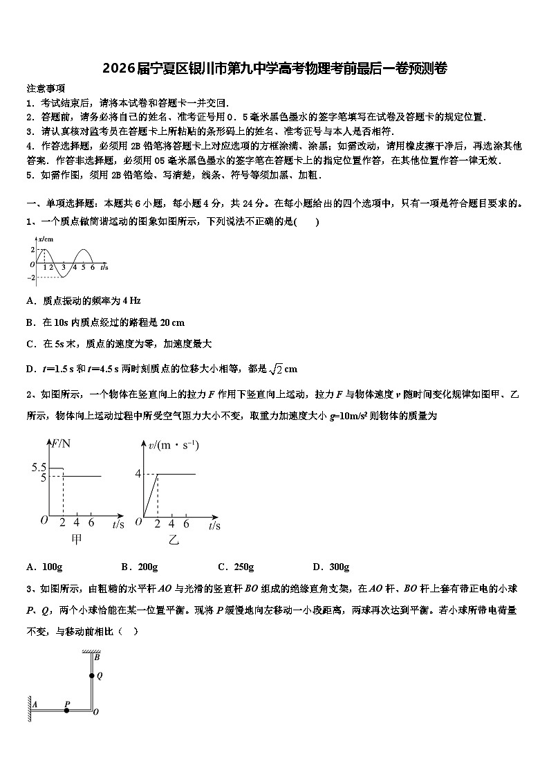 2026届宁夏区银川市第九中学高考物理考前最后一卷预测卷含解析第1页