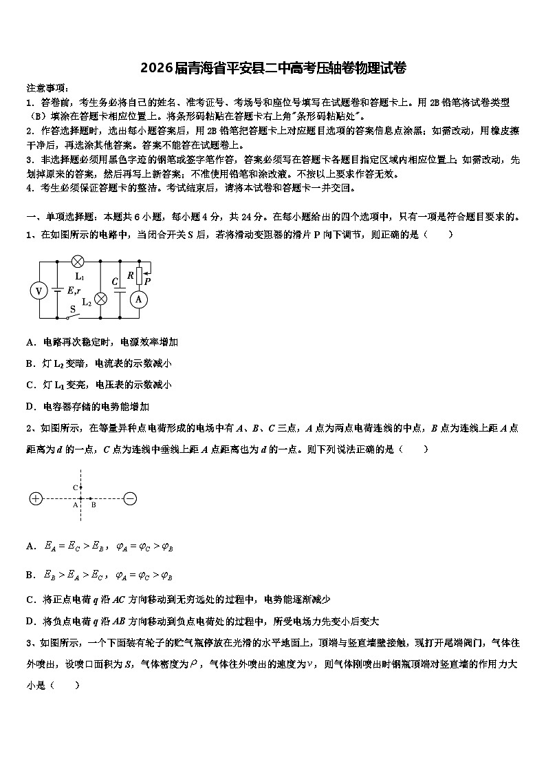 2026届青海省平安县二中高考压轴卷物理试卷含解析第1页
