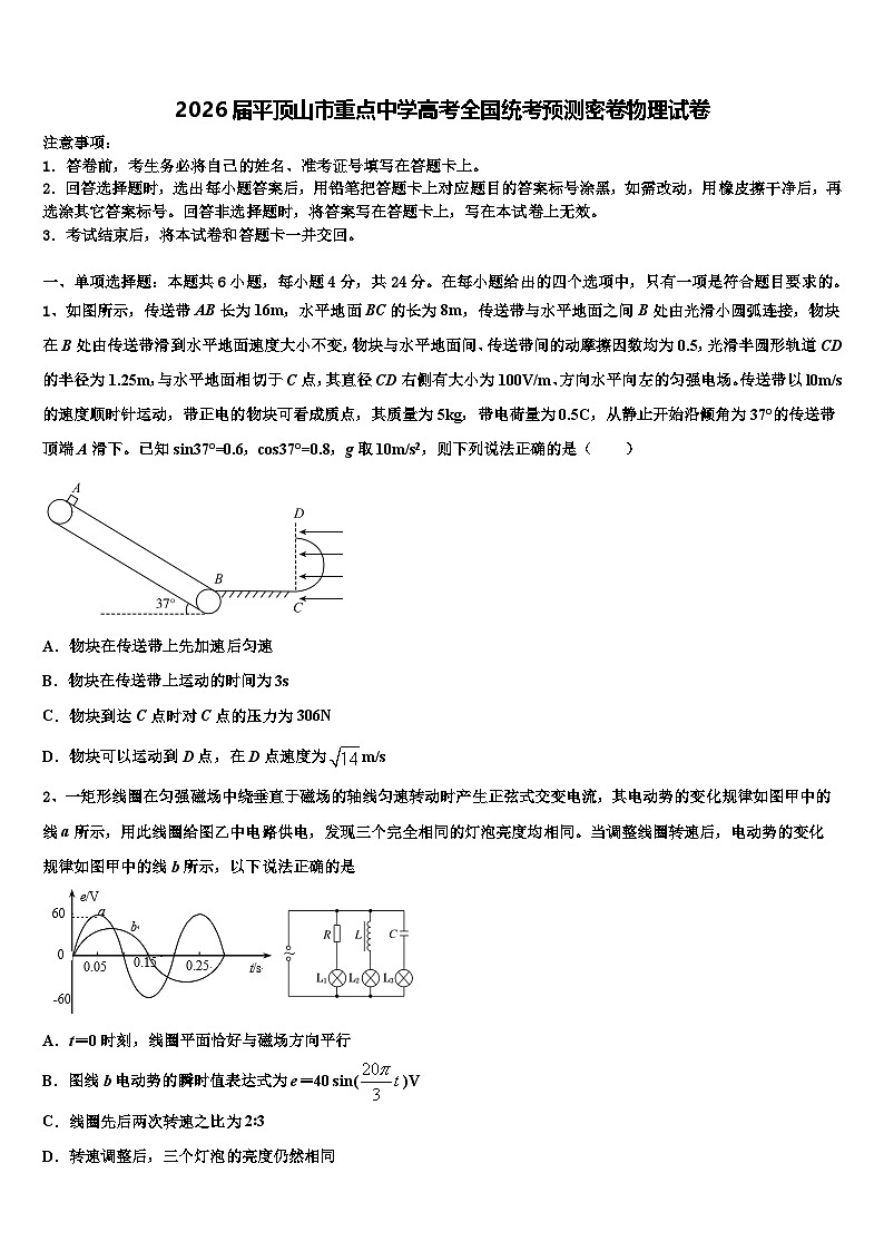 2026届平顶山市重点中学高考全国统考预测密卷物理试卷含解析第1页