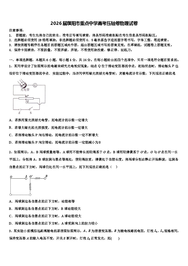 2026届濮阳市重点中学高考压轴卷物理试卷含解析第1页