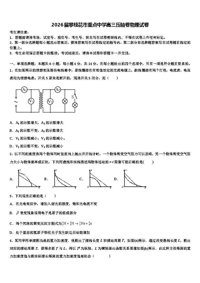 2026届攀枝花市重点中学高三压轴卷物理试卷含解析第1页