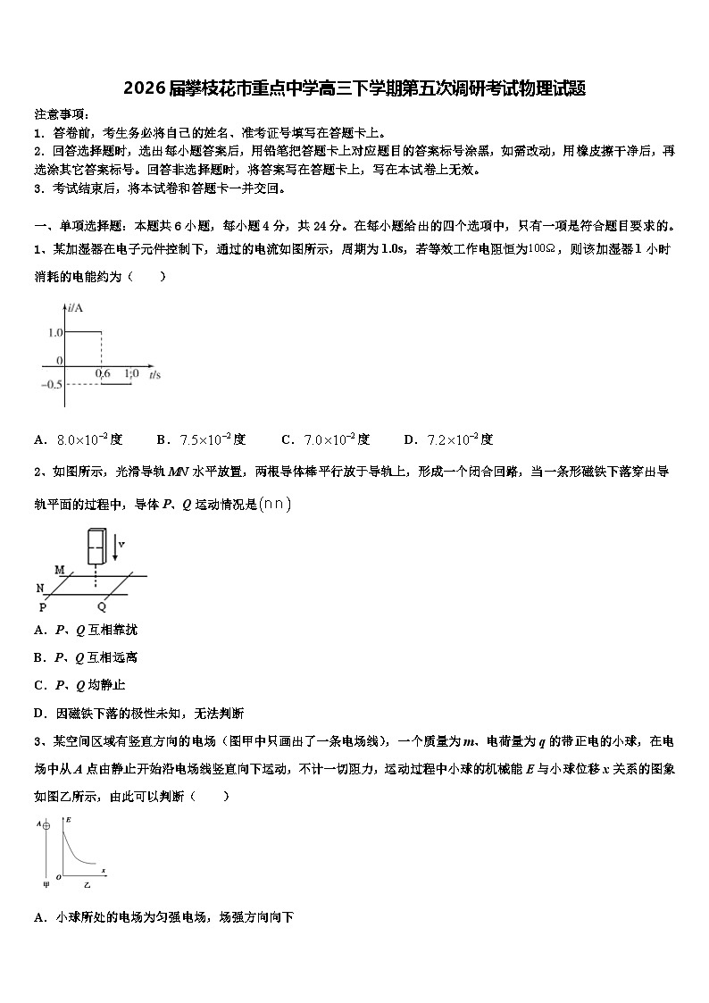 2026届攀枝花市重点中学高三下学期第五次调研考试物理试题含解析第1页