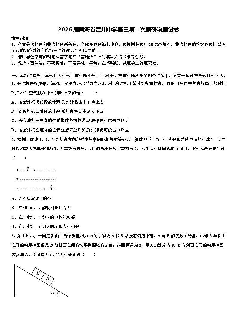 2026届青海省湟川中学高三第二次调研物理试卷含解析第1页