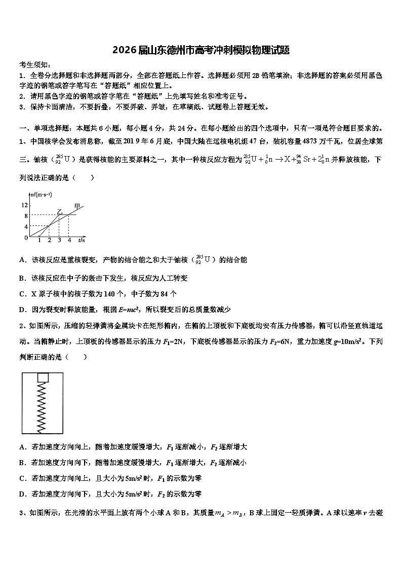 2026届山东德州市高考冲刺模拟物理试题含解析第1页