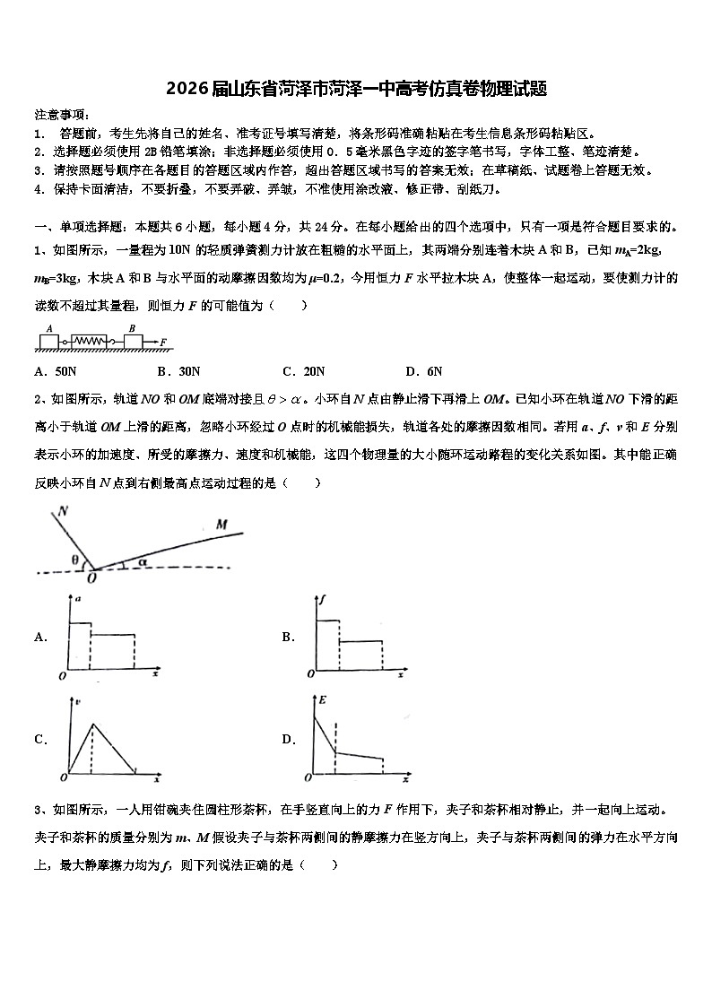 2026届山东省菏泽市菏泽一中高考仿真卷物理试题含解析第1页