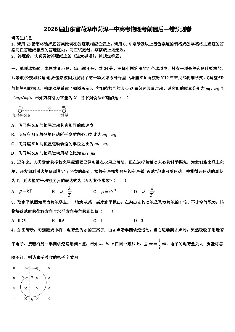 2026届山东省菏泽市菏泽一中高考物理考前最后一卷预测卷含解析第1页