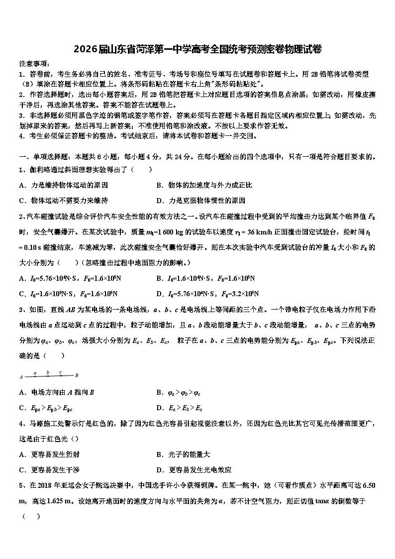 2026届山东省菏泽第一中学高考全国统考预测密卷物理试卷含解析第1页