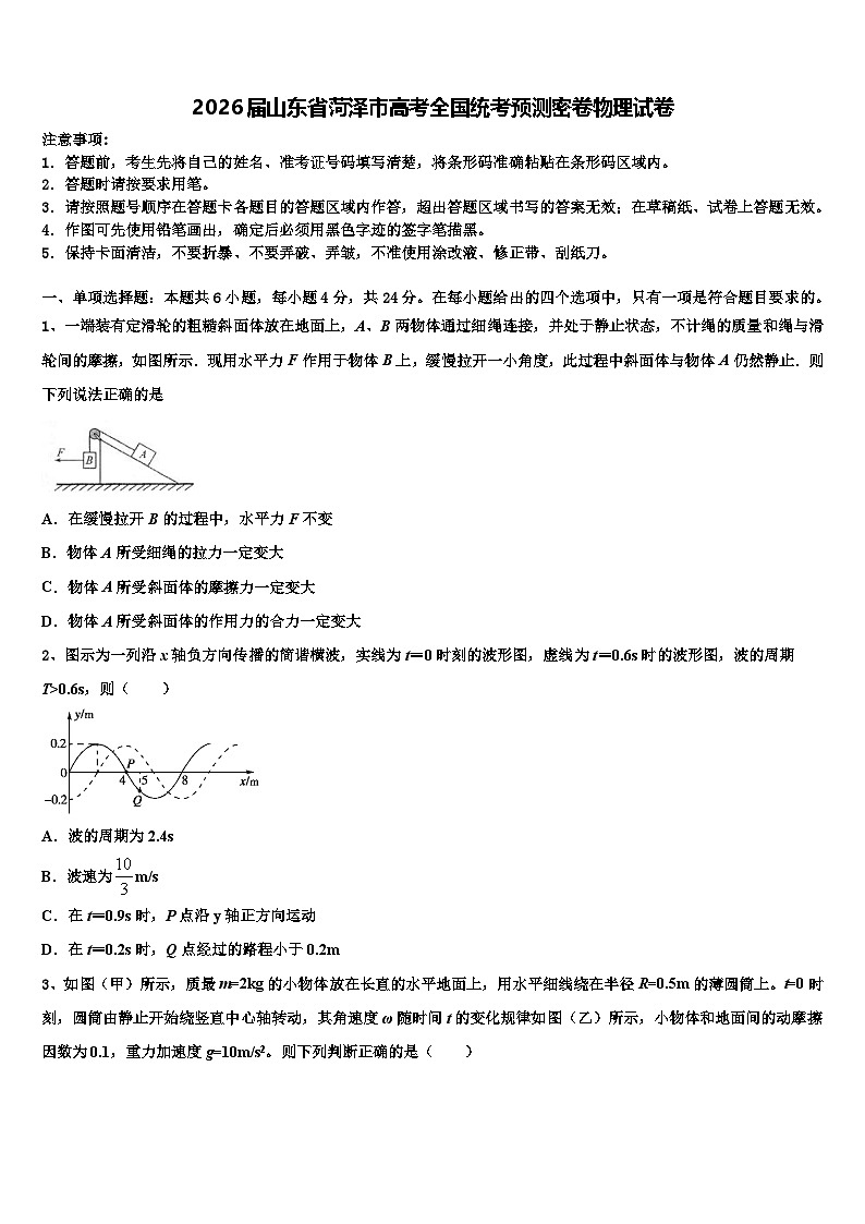 2026届山东省菏泽市高考全国统考预测密卷物理试卷含解析第1页