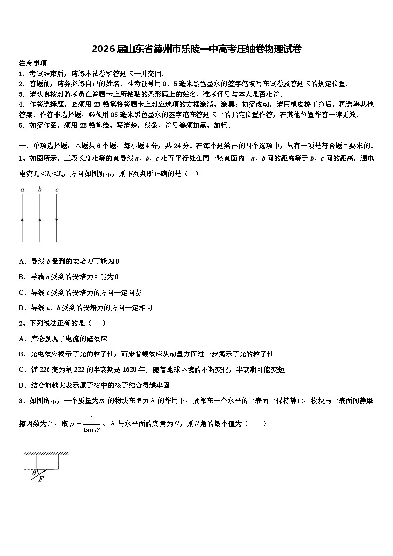 2026届山东省德州市乐陵一中高考压轴卷物理试卷含解析第1页