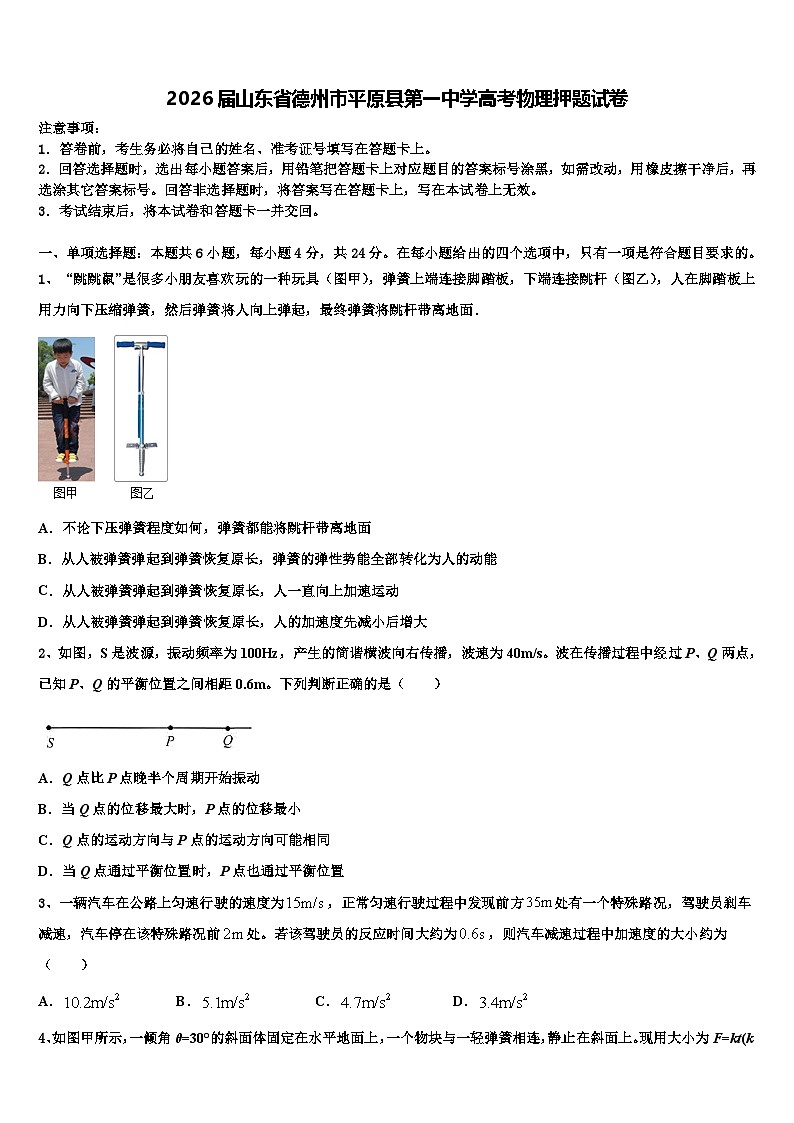 2026届山东省德州市平原县第一中学高考物理押题试卷含解析第1页