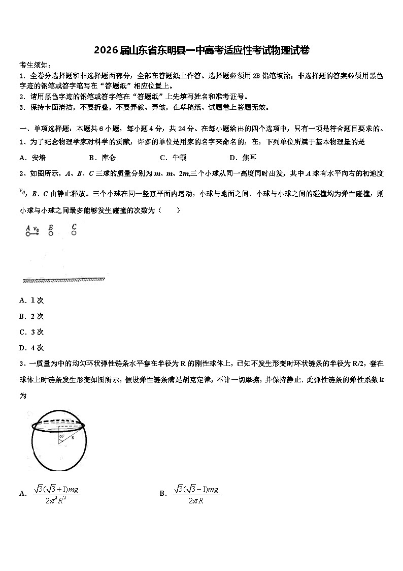 2026届山东省东明县一中高考适应性考试物理试卷含解析第1页
