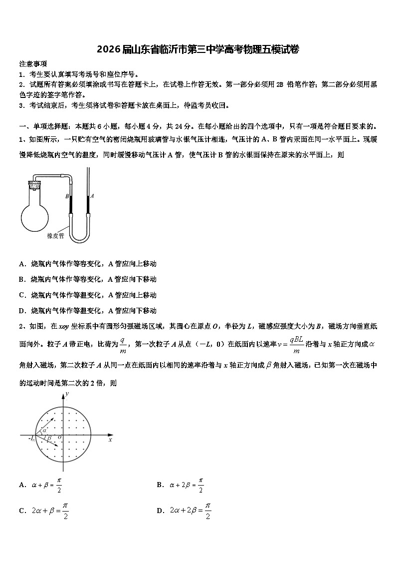 2026届山东省临沂市第三中学高考物理五模试卷含解析第1页