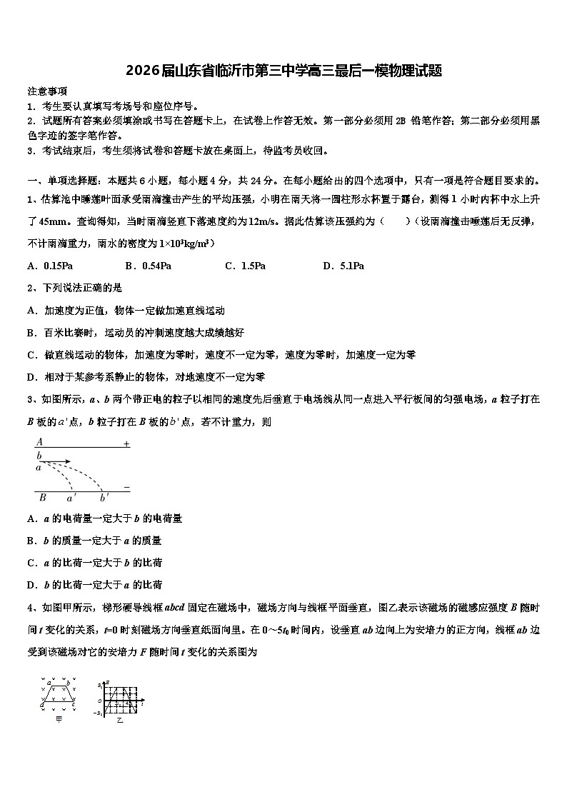 2026届山东省临沂市第三中学高三最后一模物理试题含解析第1页