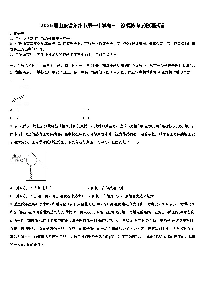 2026届山东省莱州市第一中学高三二诊模拟考试物理试卷含解析第1页