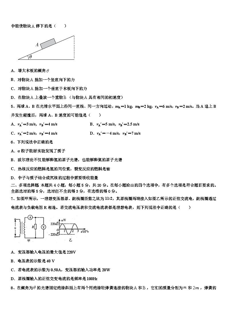 2026届山东青岛市青岛二中高三一诊考试物理试卷含解析第2页