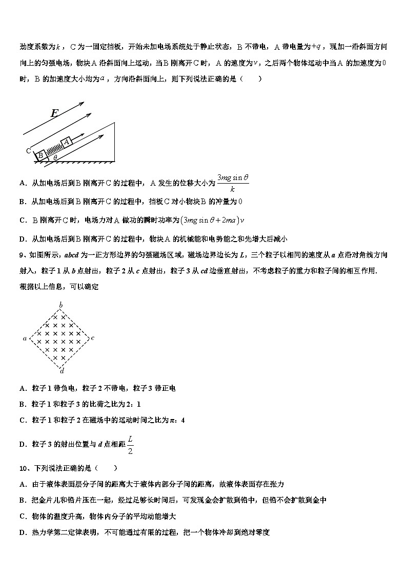2026届山东青岛市青岛二中高三一诊考试物理试卷含解析第3页