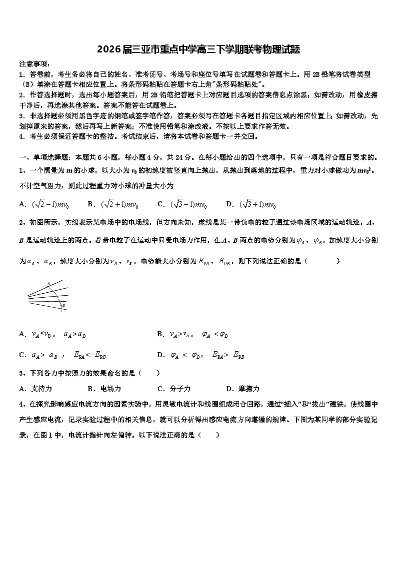 2026届三亚市重点中学高三下学期联考物理试题含解析第1页