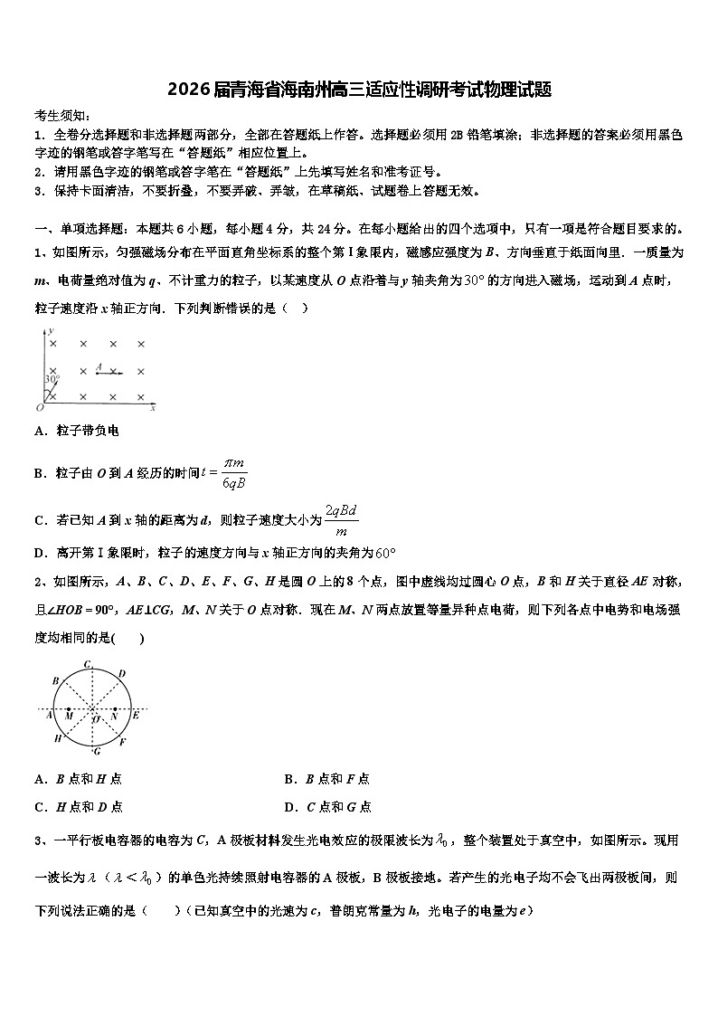 2026届青海省海南州高三适应性调研考试物理试题含解析第1页