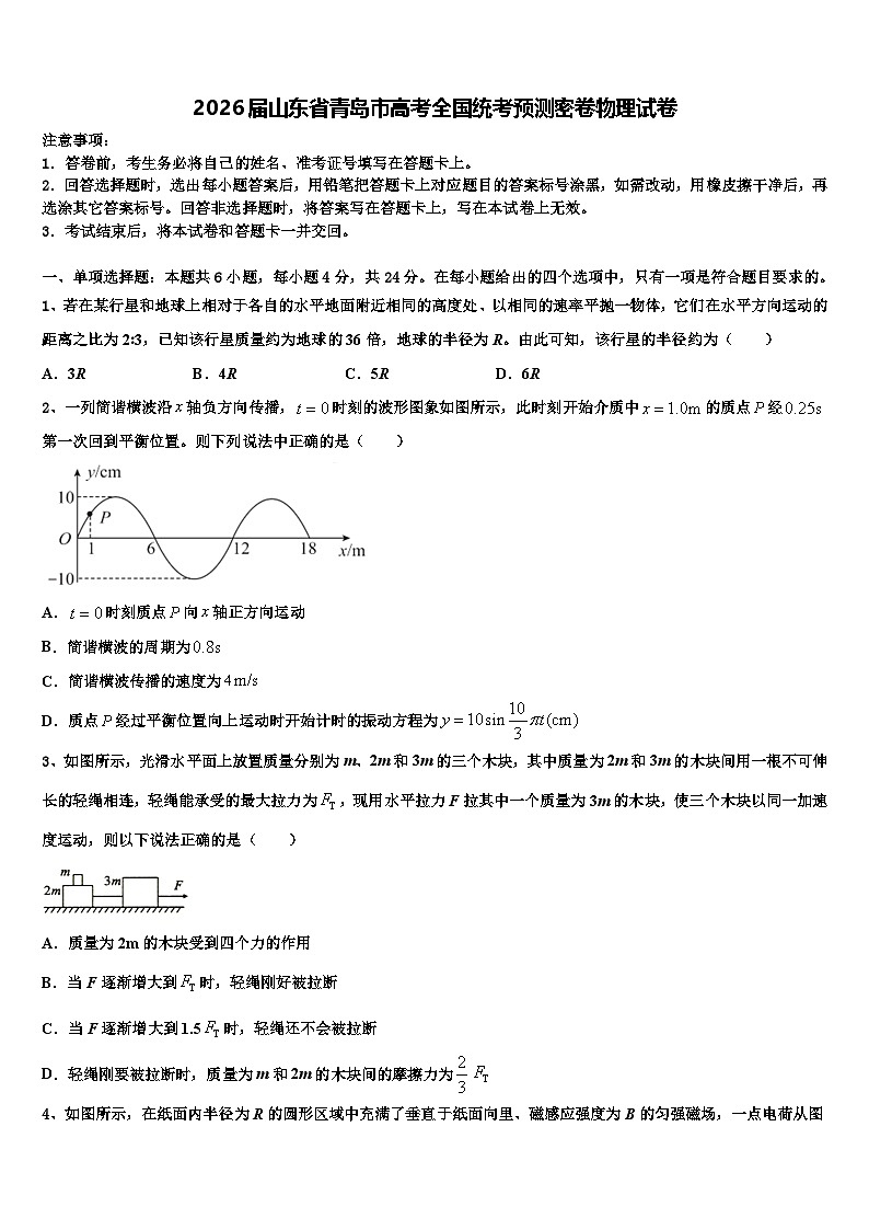 2026届山东省青岛市高考全国统考预测密卷物理试卷含解析第1页
