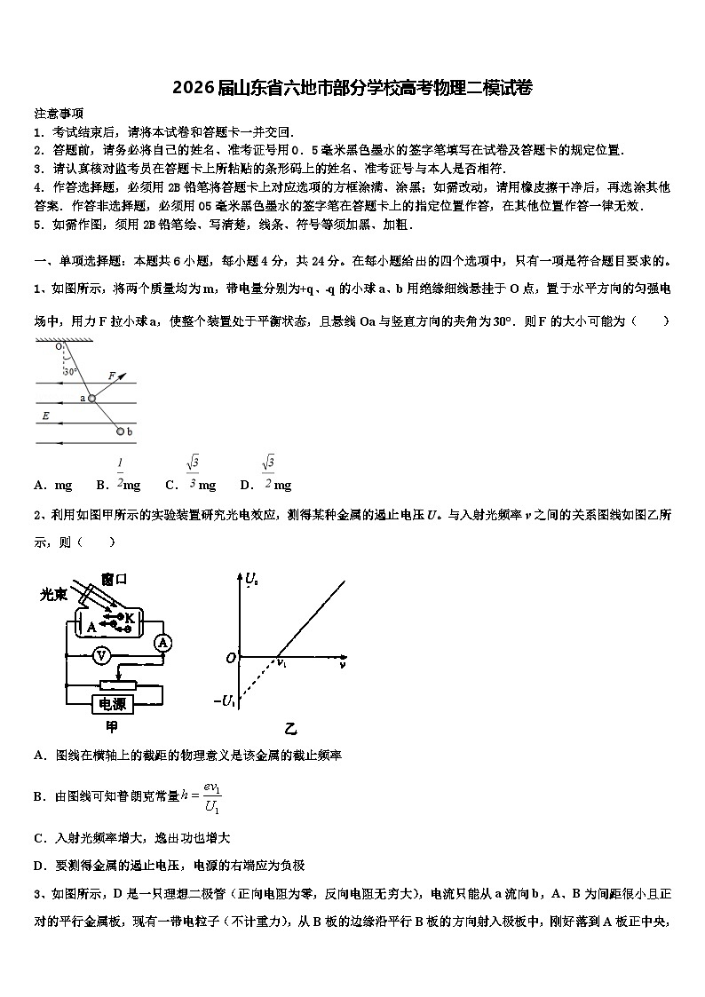 2026届山东省六地市部分学校高考物理二模试卷含解析(1)第1页