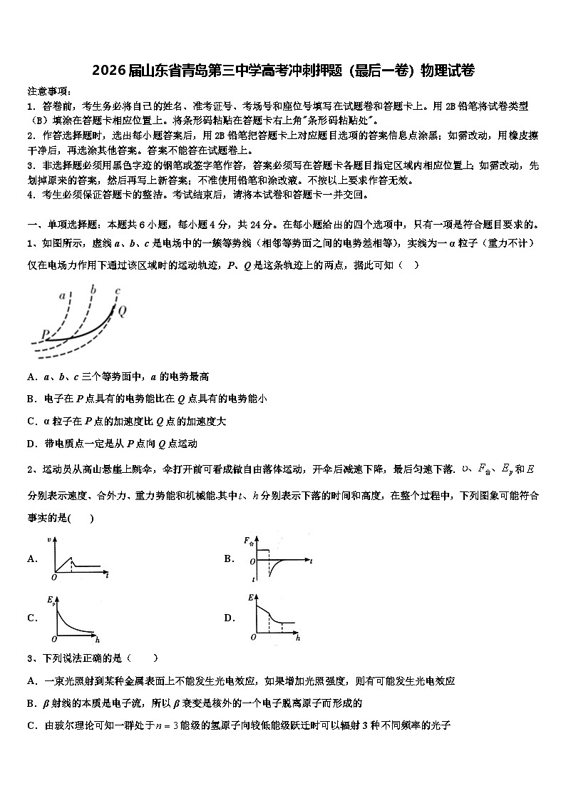2026届山东省青岛第三中学高考冲刺押题（最后一卷）物理试卷含解析第1页