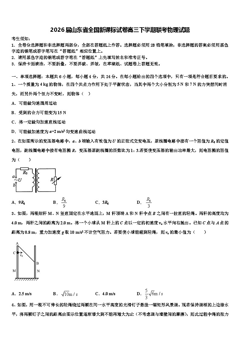 2026届山东省全国新课标试卷高三下学期联考物理试题含解析第1页